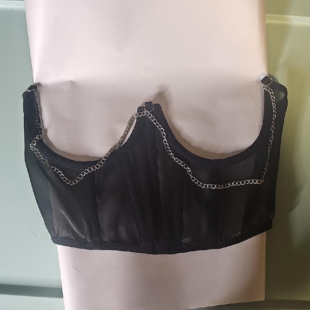 Underbust Corset Belt S Black Goth Mesh Chain Grunge Alt Aesthetic Punk witchy